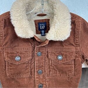 GAP Baby Brown Corduroy Jean Jacket with Cream Sherpa Collar Sz 6-12months
